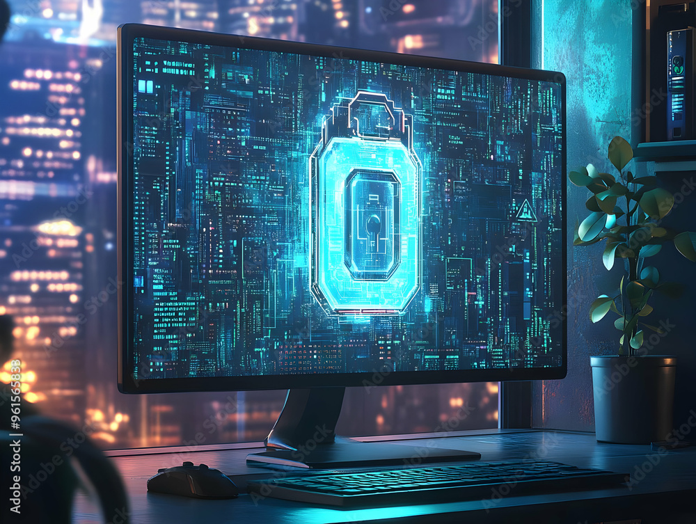 Aufkleber cybersecurity illustration - digital security system on computer screen