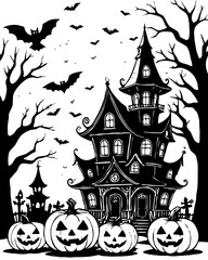 Halloween. Black and white drawing. Logo design for use in graphics.