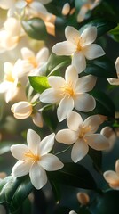 Fototapeta premium High-resolution image of crape jasmine blossoms, highlighting their soft textures and natural beauty