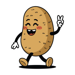 Cheerful Cartoon Potato Character Giving a Peace Sign