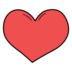 Hand drawn cartoon red heart on white background.
