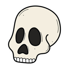 Hand drawn cartoon human skull on white background.
