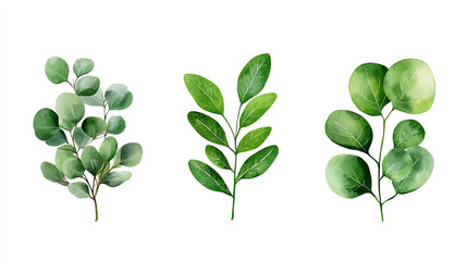 Fototapeta premium A collection of beautiful green leaves showcasing various shapes and textures, perfect for nature-themed designs and illustrations.
