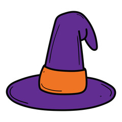 Hand drawn cartoon witch hat on white background. Halloween.