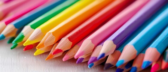 Fototapeta premium A collection of colorful pencils atop a white table, neighboring a mound of additional colored pencils