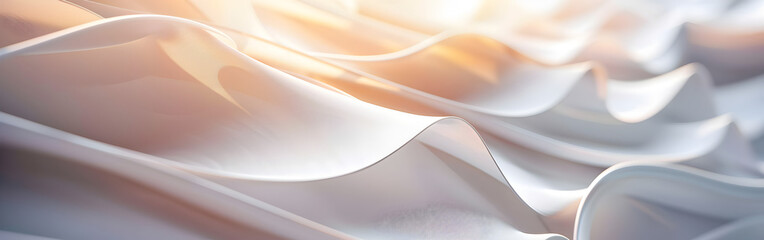 Soft and elegant folds of silk fabric in pastel colors, creating a luxurious light in background
