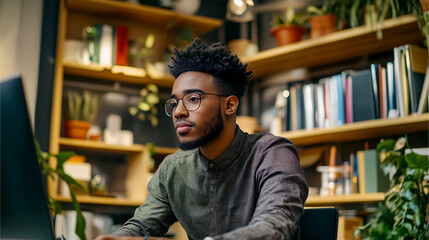 male student in library