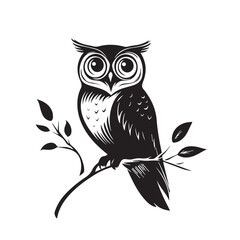 Owl in cartoon, doodle style . Image for t-shirt, web, mobile apps and ui. Isolated 2d vector illustration in logo, icon, sketch style, Eps 10, black and white. AI Generative