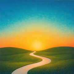 Bright sunrise illuminating a winding road, symbolizing the start of a new path.