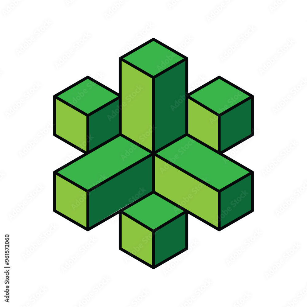 Poster this logo design depicts a hexagonal block shape in green color with black outline