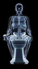 X-Ray View of a Skeleton Sitting on a Toilet in a Front Perspective, Highlighting Human Anatomy