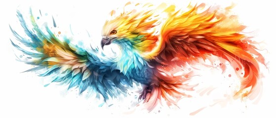 Obraz premium A colorful bird flies through the air with its wings spread out behind it