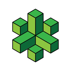 This logo design depicts a hexagonal block shape in green color with black outline