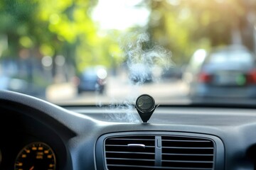 Naklejka premium Car Interior with Air Freshener and Smoke