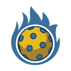 Blue flaming pickleball cartoon illustration