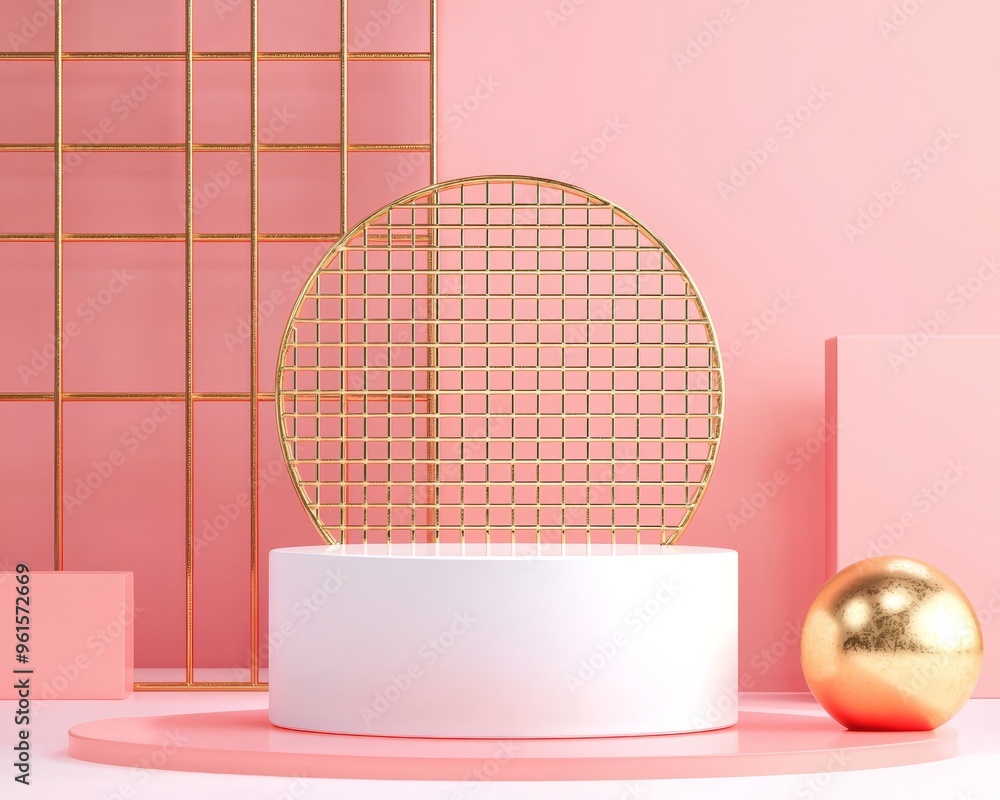 Poster an abstract pastel color geometric shape 3d rendering background, a modern minimalist mockup that ca