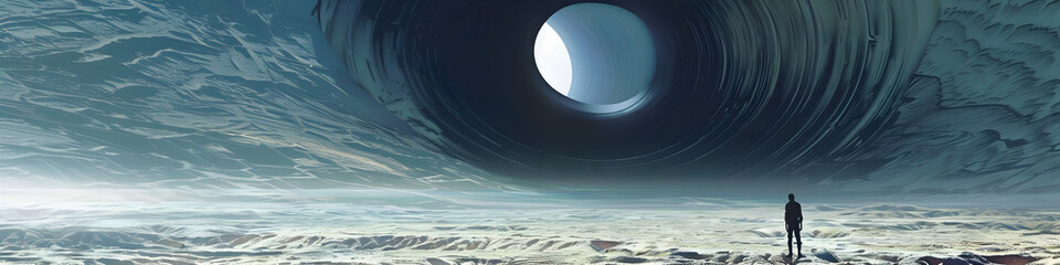 Earth's Beauty from Space Mesmerizing Space  with dark and man stand in background