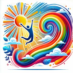 Fototapeta premium jumping into a Rainbow of Joy