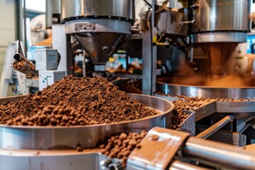 Industrial chocolate production process in factory with machinery and raw cocoa AI Mocha Mousse color 2025