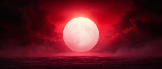 Obraz premium A large, white ball sits in the center of a dark night sky, its edge defined by a red glow at the end of a circular path