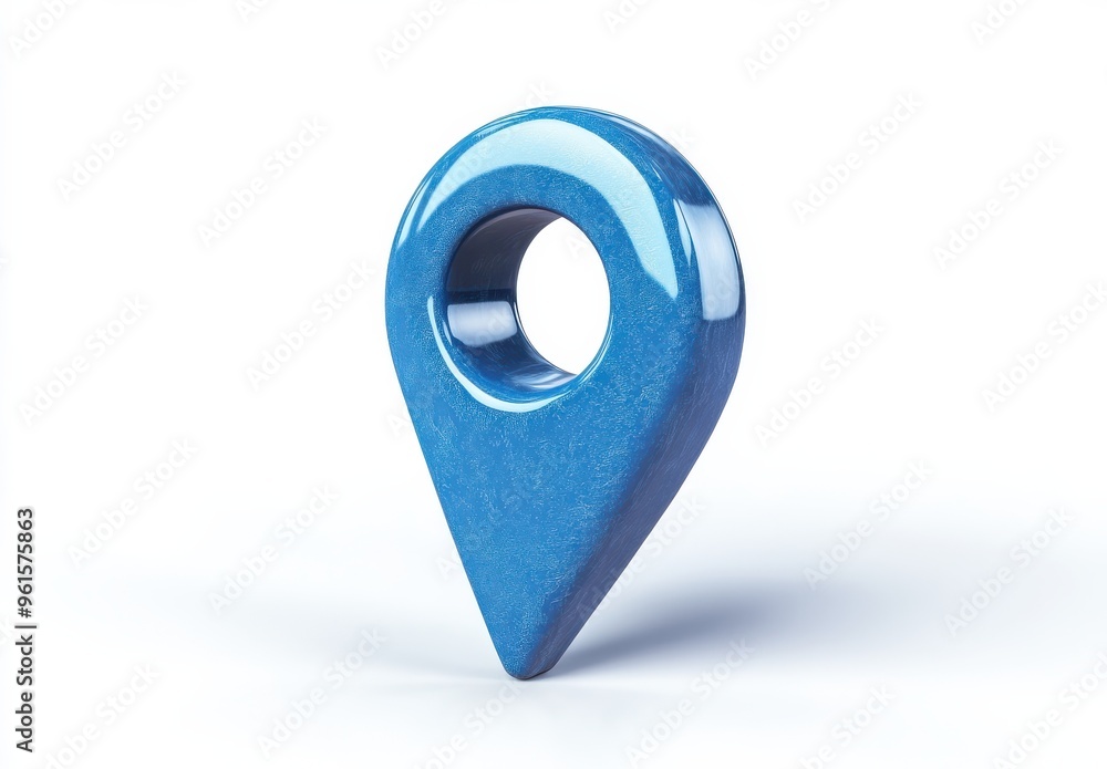 Poster 3d illustration of a blue location pin icon on a white background symbolizing navigation and positio