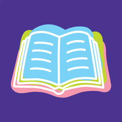 Doodle book icon handdrawn with thin line and colored with colorful blobs. Hardcover literature symbol on dark background. Vector illustration