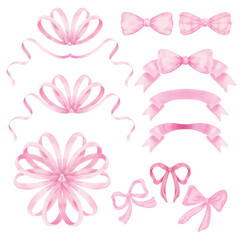 Bows elements vector set isolated on white in watercolor stye