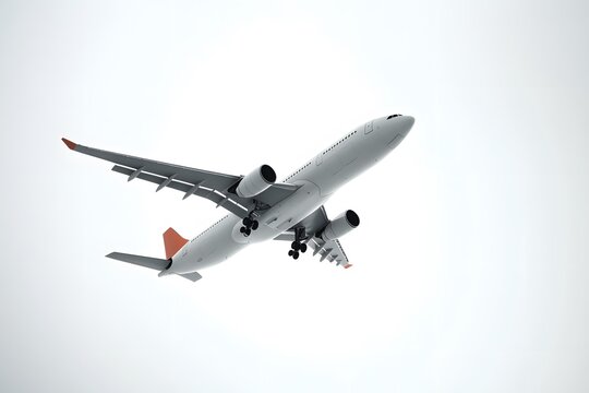 White Airplane Flying Against a Cloudy Sky