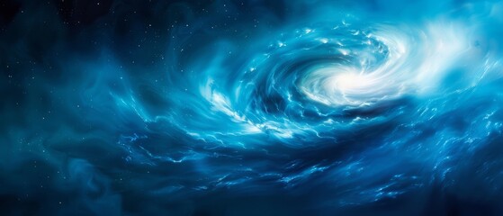  A blue swirl graces the center of a dark blue night sky, adorned with stars beneath