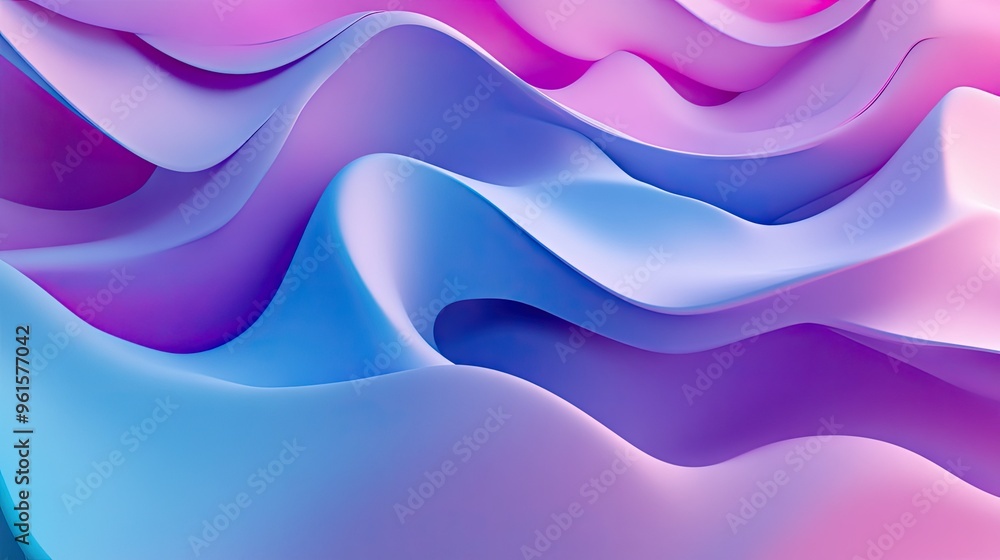 Fototapete 3d abstract background with fluid, wave-like patterns in gradient colors, creating a sense of depth 