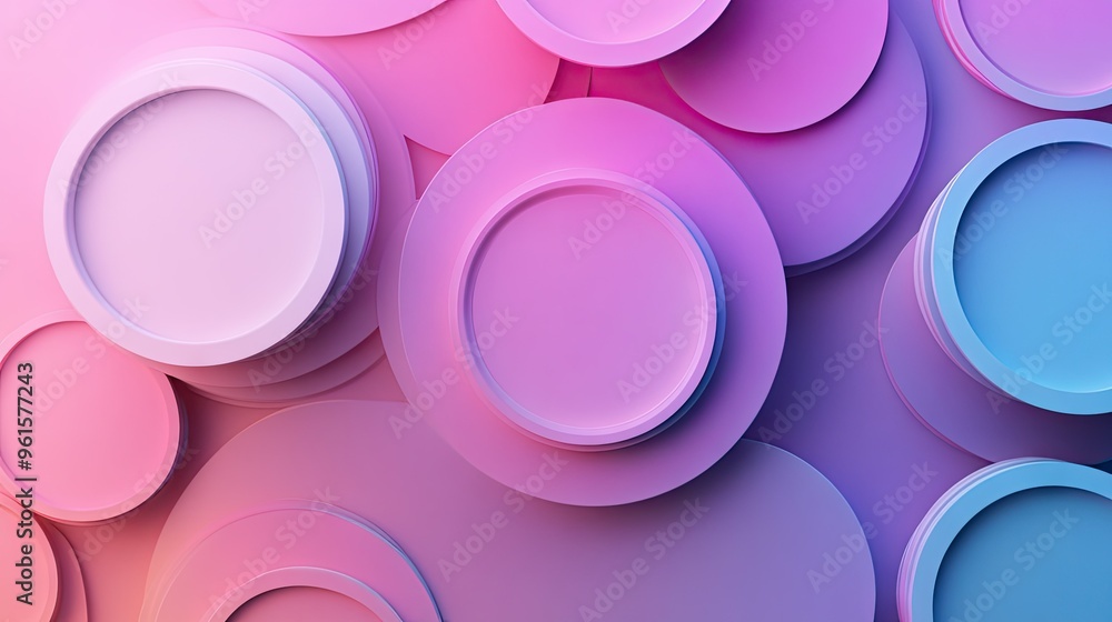 Poster 3d abstract background with overlapping circles and rings in a gradient color scheme, creating a smo