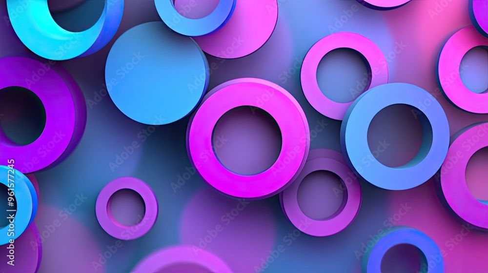 Poster 3d abstract background with overlapping circles and rings in a gradient color scheme, creating a smo
