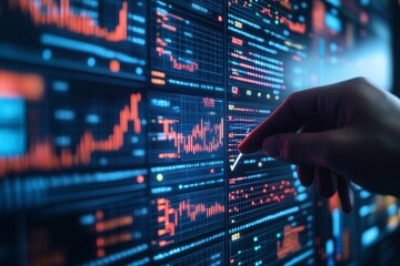 Obraz premium Hand Pointing at a Stock Market Graph on a Screen