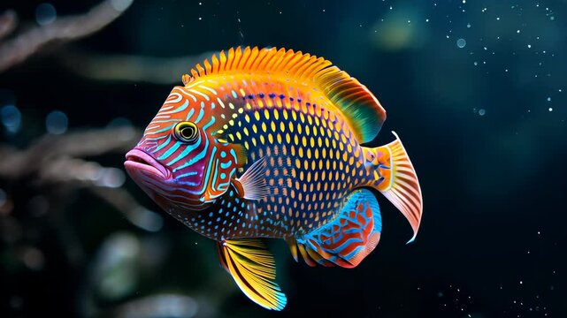 Vibrant tropical fish in underwater ocean scene, aquatic life concept