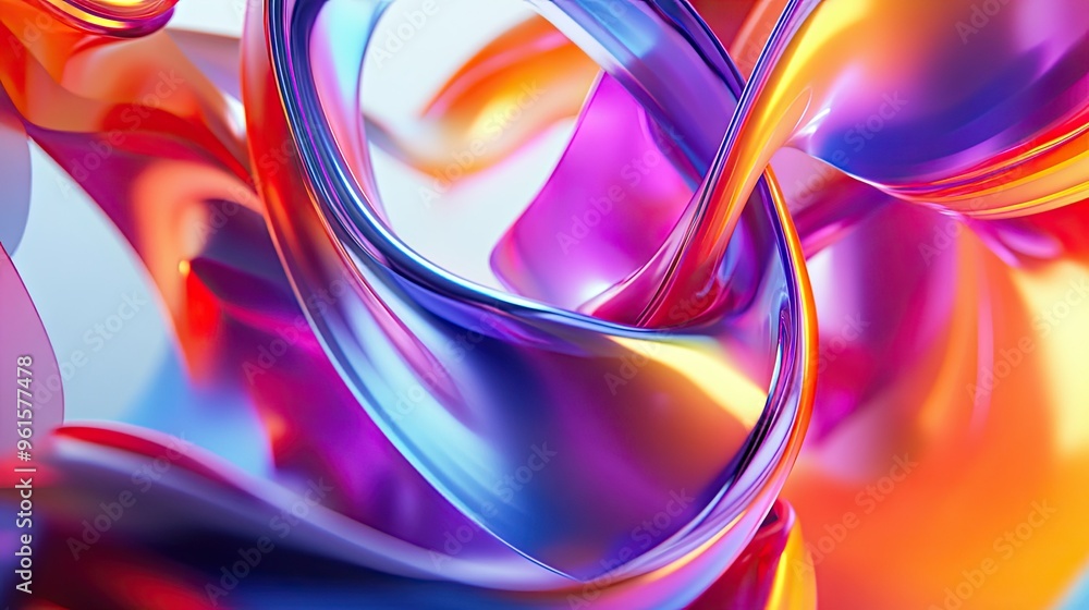 Poster 3d abstract colorful fluid ribbons intertwining and overlapping, creating a dynamic, energetic compo