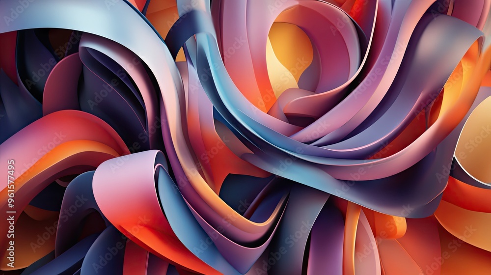 Poster 3d abstract colorful fluid ribbons intertwining and overlapping, creating a dynamic, energetic compo
