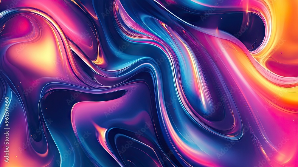 Poster 3d abstract fluid design with vibrant, swirling colors blending seamlessly, creating a dynamic and v