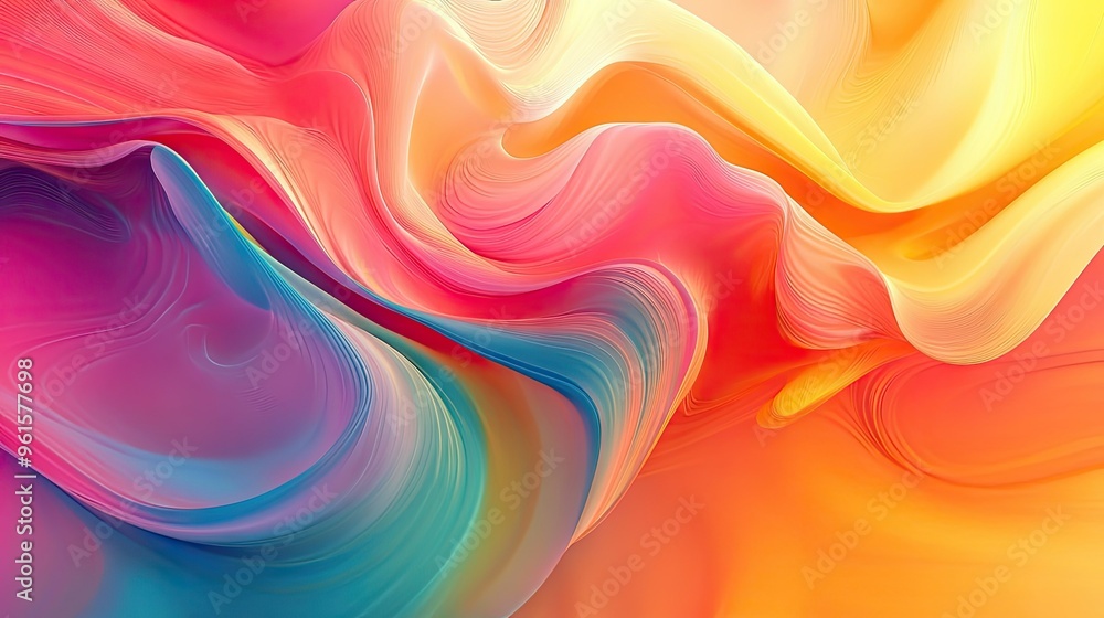 Poster 3d abstract fluid design with vibrant, swirling colors blending seamlessly, creating a dynamic and v