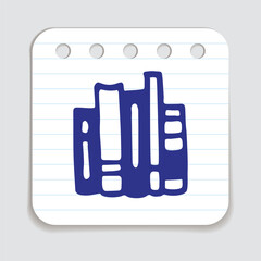 Doodle books shelf icon handdrawn with blue pen on a notepaper. Knowledge and education symbol Vector illustration