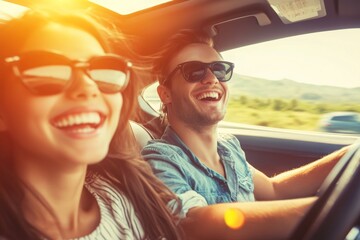 Couple Enjoying a Sunny Road Trip