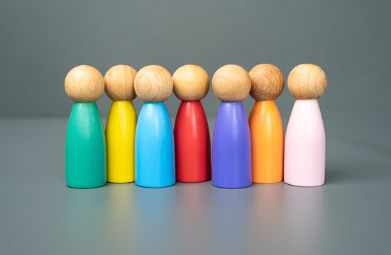 Multi-colored figures of people. Representation of different personalities, cultural groups. Cultural and Ethnic Diversity. Coexistence and Harmony. Community and Collaboration