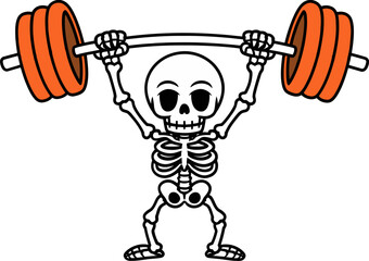 Skeleton Lifting Weights Cartoon Illustration © Khai