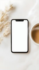 Smartphone Mockup with Dry Flowers and Coffee Cup - Minimalistic Scene
