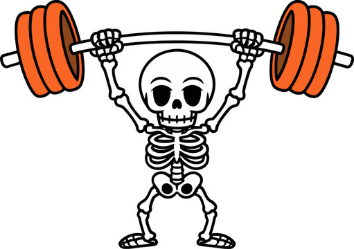 Skeleton Lifting Weights Cartoon Illustration
