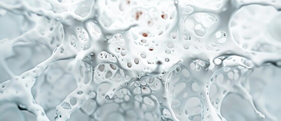  A tight shot of water droplets on a white and blue substrate, featuring a few drops gracefully nestled on its surface