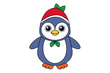penguin with Christmas hat vector illustration 