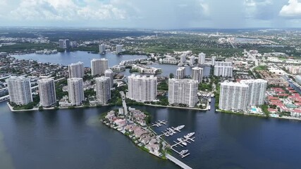Aerial video over the view of Miami Beach, Miami, Florida, USA