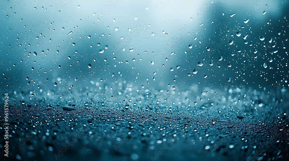 Poster An abstract background of blue rainwater drops, creating a textured and calming visual.