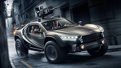 Fototapeta premium A military vehicle with a gun on the front and the word army on the side.