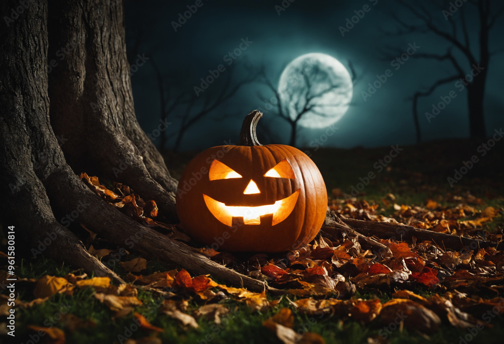 Wall mural halloween pumpkin in the night